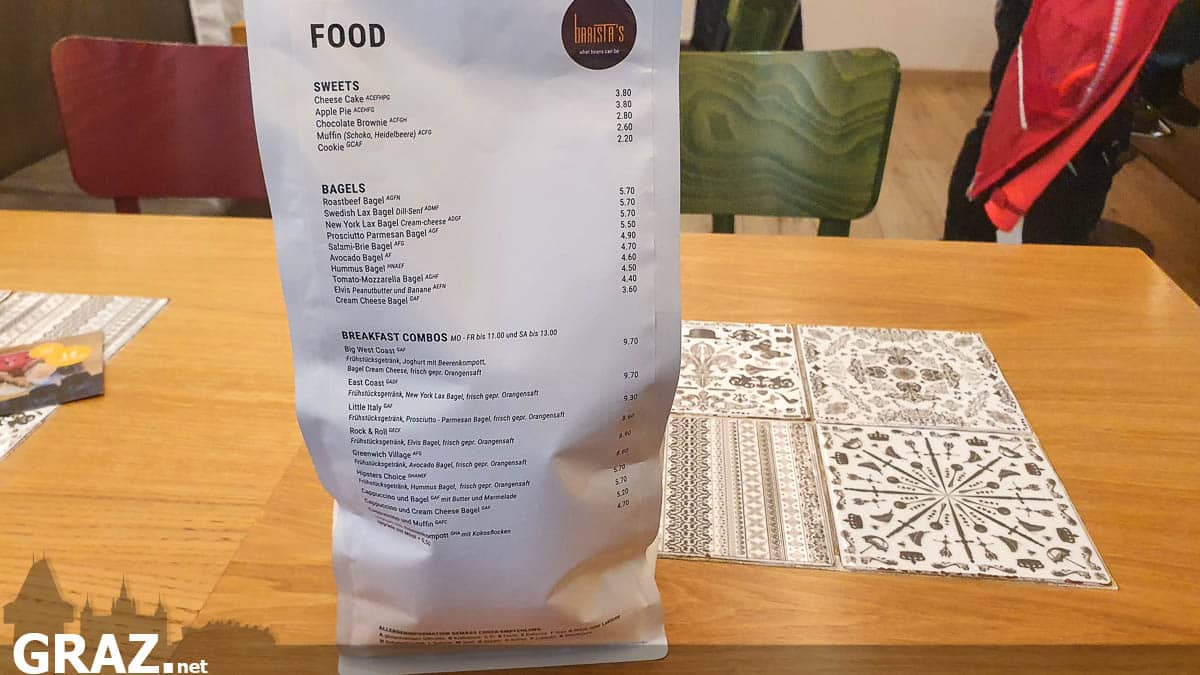 Barista's Speisekarte