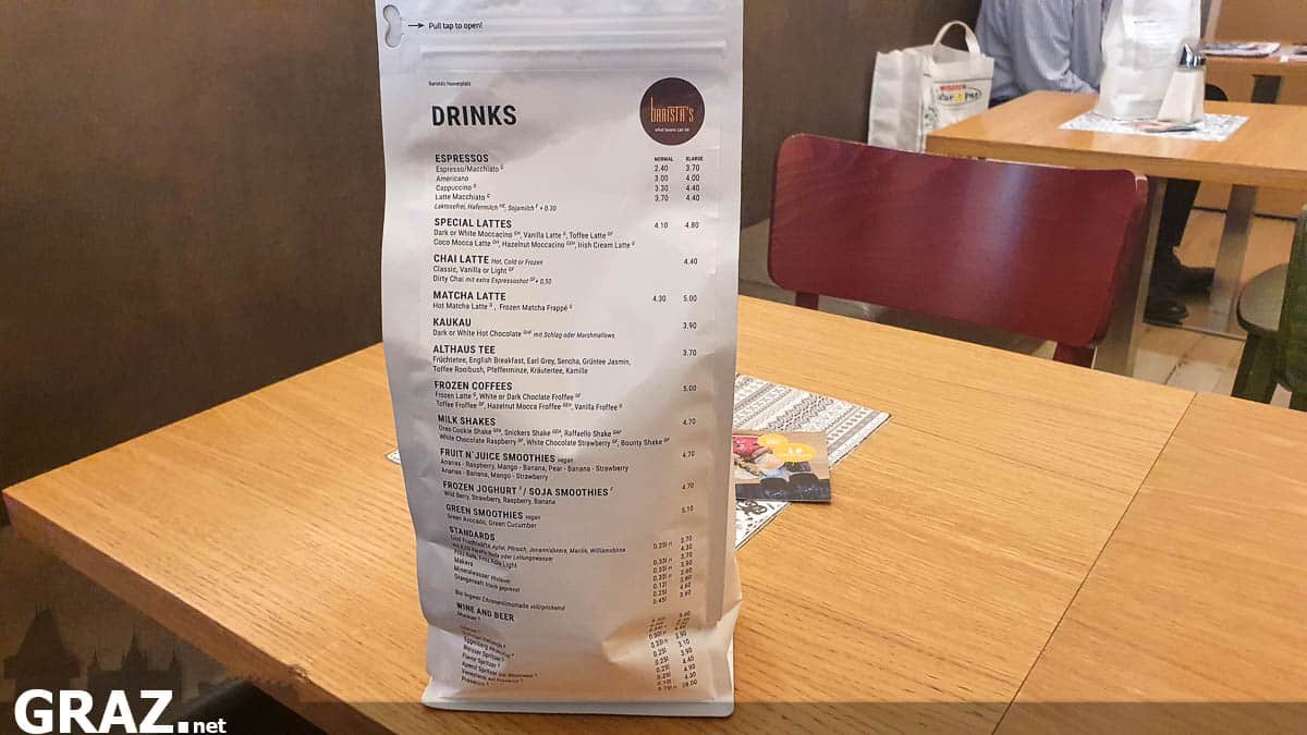 Barista's Speisekarte
